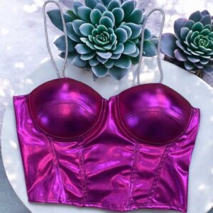 Cropped Corselet Metalizado Rosa